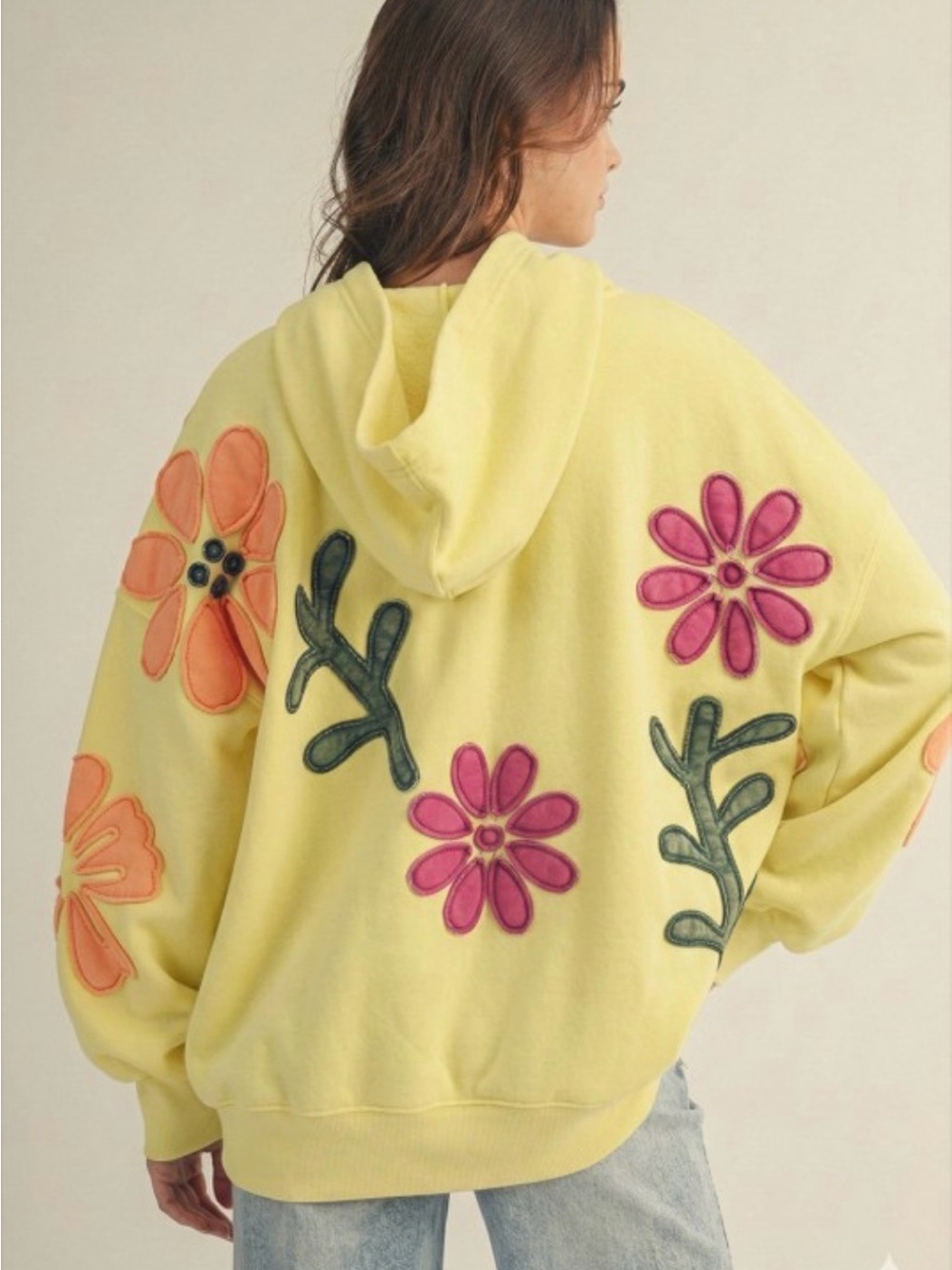 Yellow Floral Appliqué Hoodie - Picture 2 of 2